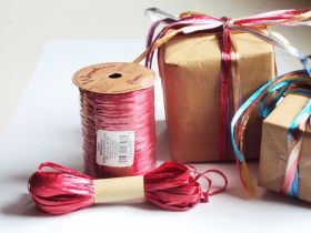 10M CUT BERWICK Shiny pearlised Raffia ribbon - Red 