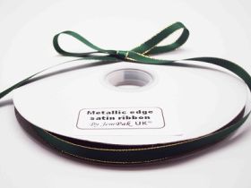 5M x 10mm Gold metallic edge satin ribbon - Forest green