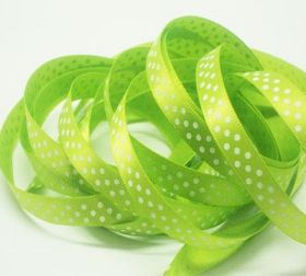 5M x 10mm Single face satin micro polka dot ribbon - white on Lime green