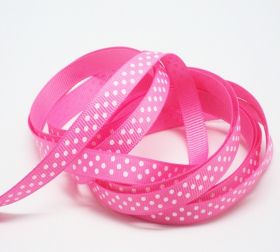 5M x 10mm grosgrain micro polka dot ribbon - white on pink
