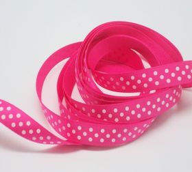 5M x 10mm Single face satin micro polka dot ribbon - white on Shocking Pink