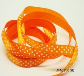 5M x 10mm Single face satin micro polka dot ribbon - white on Tangerine