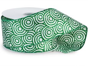 3M x 64mm CUT length Emerald Swirls wired edge Satin Ribbon