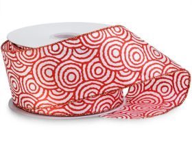 64mm Red Swirls wired edge Satin Ribbon  - (23M roll)