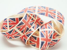4M x 25mm Vintage British flag ribbon - Blue (Natural rustic taffeta style material)