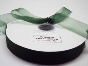 5M x 25mm Sheer organza  ribbon - Forest green