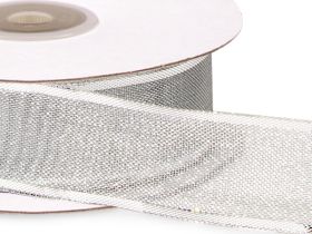 3M x 25mm silver wired edge metallic ribbon - Silver