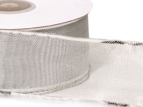 3M x 38mm Silver wired edge metallic ribbon - Silver 