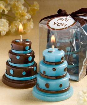Cake candles blue/brown in clear PVC box (Pack of 10)