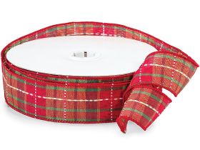 3M x 38mm Holiday Plaid Wired Ribbon - Red & Green
