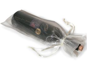 Pack of 10 Ivory organza wine bags (6.5" x 15") with satin drawstring cord