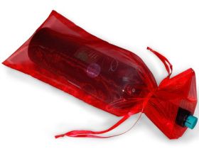 Pack of 10 Red organza wine bags (6.5" x 15") with satin drawstring cord