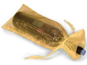 Pack of 10 Gold organza wine bags (6.5" x 15") with satin drawstring cord