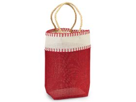 Deep Red Burlap/Hessian tote bag/gift bag with chocolate stitch and jute cord handle