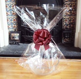 JEMPAK UK® 24" x 30" EXTRA LARGE cellophane basket bags with BURGUNDY pull bow for gift packaging & hamper making (Pack of 1)