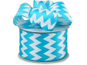 3M x 64mm CUT length Chevron pattern wired edge Satin ribbon  - Turquoise Blue