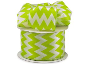  3M x 64mm CUT length Chevron pattern wired edge Satin ribbon  - Apple Green