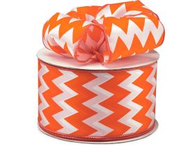3M x 64mm CUT length Chevron pattern wired edge Satin ribbon - Tropical Orange