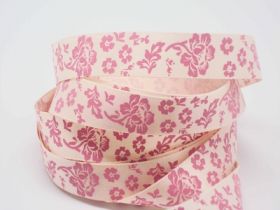 5M x 15mm flower pattern ribbon - baby pink on cream background
