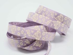 5M x 15mm flower pattern ribbon - cream on lilac background