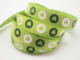 5M x 15mm grosgrain St Patrick's day Shamrock ribbon  - design on lime green background