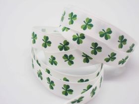 5M x 10mm grosgrain St Patrick's day Shamrock ribbon  - design on white background
