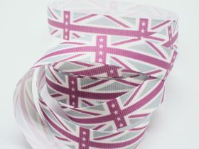 5M x 15mm Classical British flag/Union Jack Grosgrain ribbon - Purple/Grey