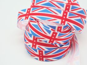 5M x 15mm Classical British flag/Union Jack Grosgrain ribbon - Royal blue/Red