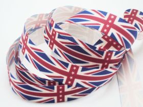 5M x 15mm Classical British flag/Union Jack Grosgrain ribbon - Navy blue/Red