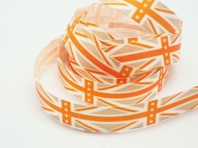 5M x 15mm Classical British flag/Union Jack Grosgrain ribbon - Orange/Beige