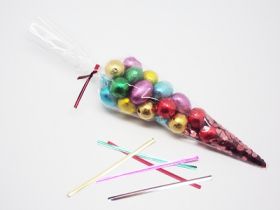 Pack of 25 Cone shaped cellophane sweets / candy / favour / gift bags (12" x 6") with 4" assorted metallic twist ties
