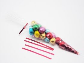 Pack of 25 Cone shaped cellophane sweets / candy / favour / gift bags (12" x 6") with 4" red metallic twist ties