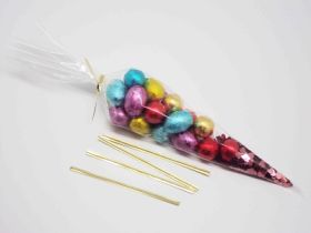 Pack of 25 Cone shaped cellophane sweets / candy / favour / gift bags (12" x 6") with 4" gold metallic twist ties