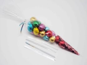 Pack of 25 Cone shaped cellophane sweets / candy / favour / gift bags (12" x 6") with 4" silver metallic twist ties