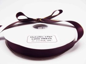 5M x 22mm Gold metallic edge satin ribbon - Burgundy