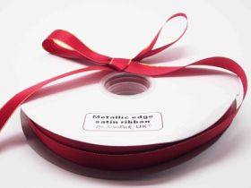 5M x 15mm Gold metallic edge satin ribbon - Red