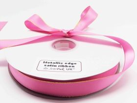5M x 22mm Gold metallic edge satin ribbon - Hot Pink