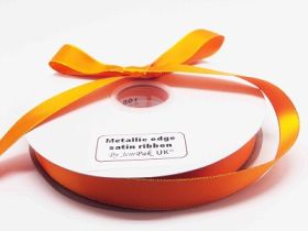 5M x 15mm Gold metallic edge satin ribbon - Tangerine