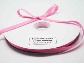 5M x 10mm Gold metallic edge satin ribbon - Hot Pink