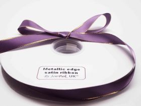 5M x 15mm Gold metallic edge satin ribbon - Purple