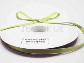 5M x 10mm Silver metallic edge satin ribbon - Apple Green