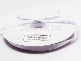 5M x 10mm Silver metallic edge satin ribbon - Lilac Mist