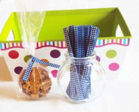 4" Gingham checker design metallic twist ties  - NAVY (Pack of 50)