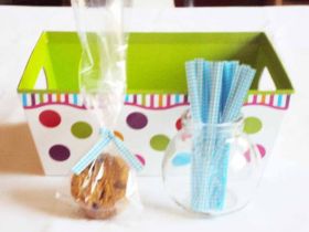 JEMPAK UK Pack of 50 Small clear gusseted cellophane bags (3" x 1¾" x 8¼") including 4" Baby Blue gingham twist ties