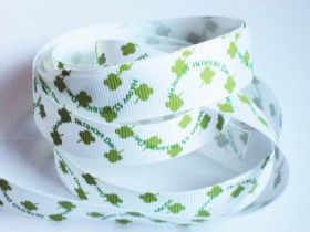 5M x 15mm grosgrain St Patrick's day print ribbon  - design on white background