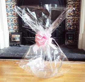 JEMPAK UK 20" x 30" LARGE cellophane basket bags with PINK pull bow (Pack of 1)