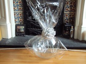 JEMPAK UK® 14" x 24" Small Size cellophane basket bags with SILVER pull bow for gift packaging & hamper making (Pack of 4)