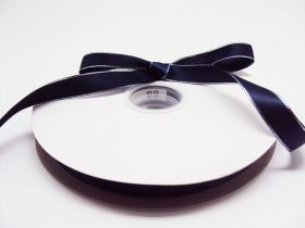 5M x 15mm Silver metallic edge satin ribbon - Navy blue
