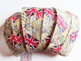 5M x 25mm Vintage style British flag/Union Jack Fabric/Satin ribbon - Green