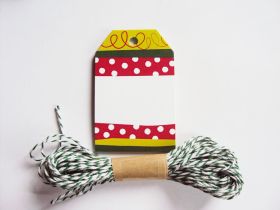 Pack of 10 Christmas Stripe Printed Gift Tags with Green Baker's twine - (6cm x 9cm)